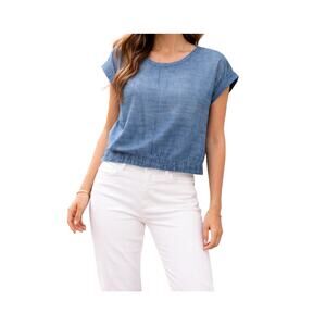 Cloth & Stone Chambray Crop Top Blue Size M Minimalist Chic Coastal Casual